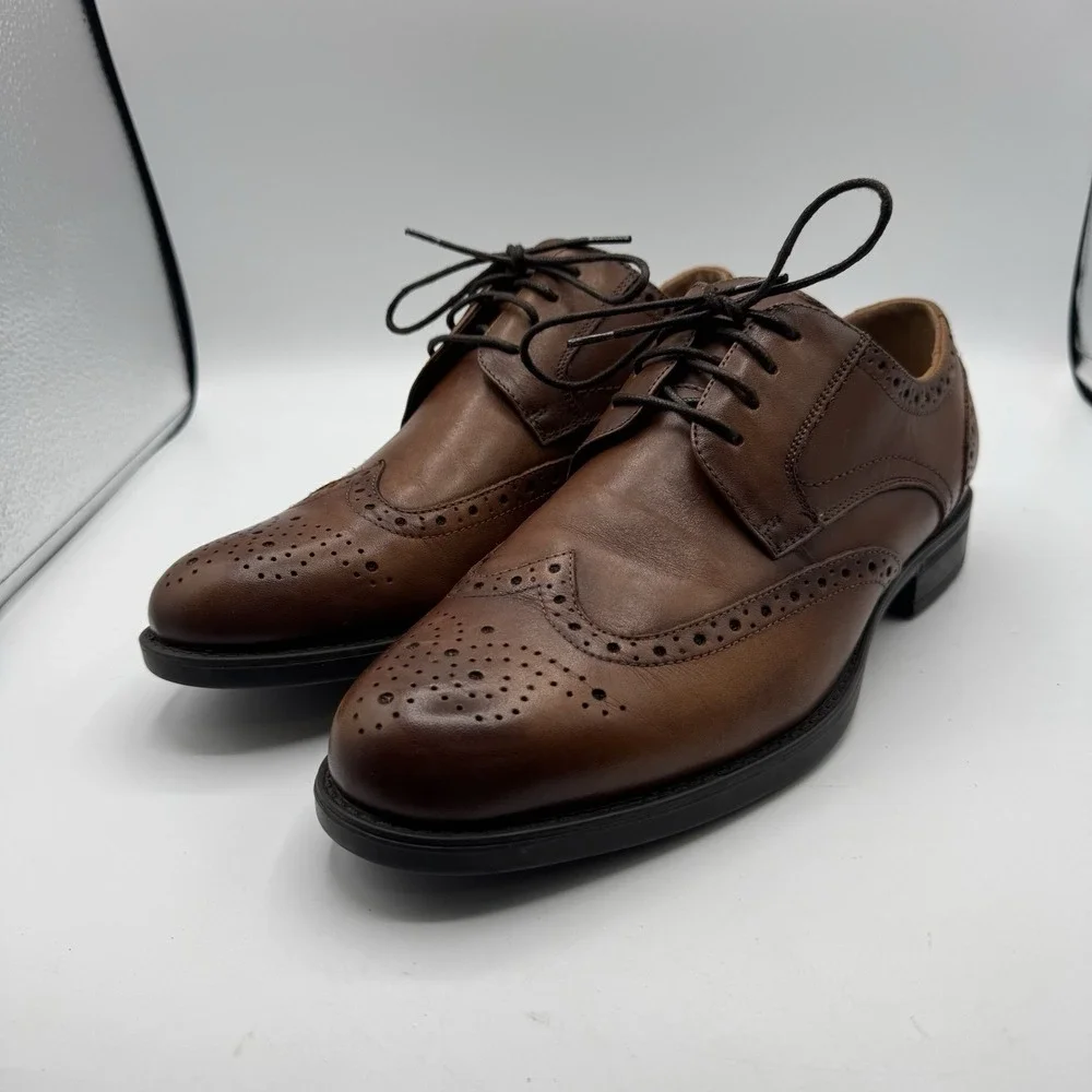 Florsheim Comfortech Shoes Men 8.5 D Brown Leather Wingtip Brogue Oxford